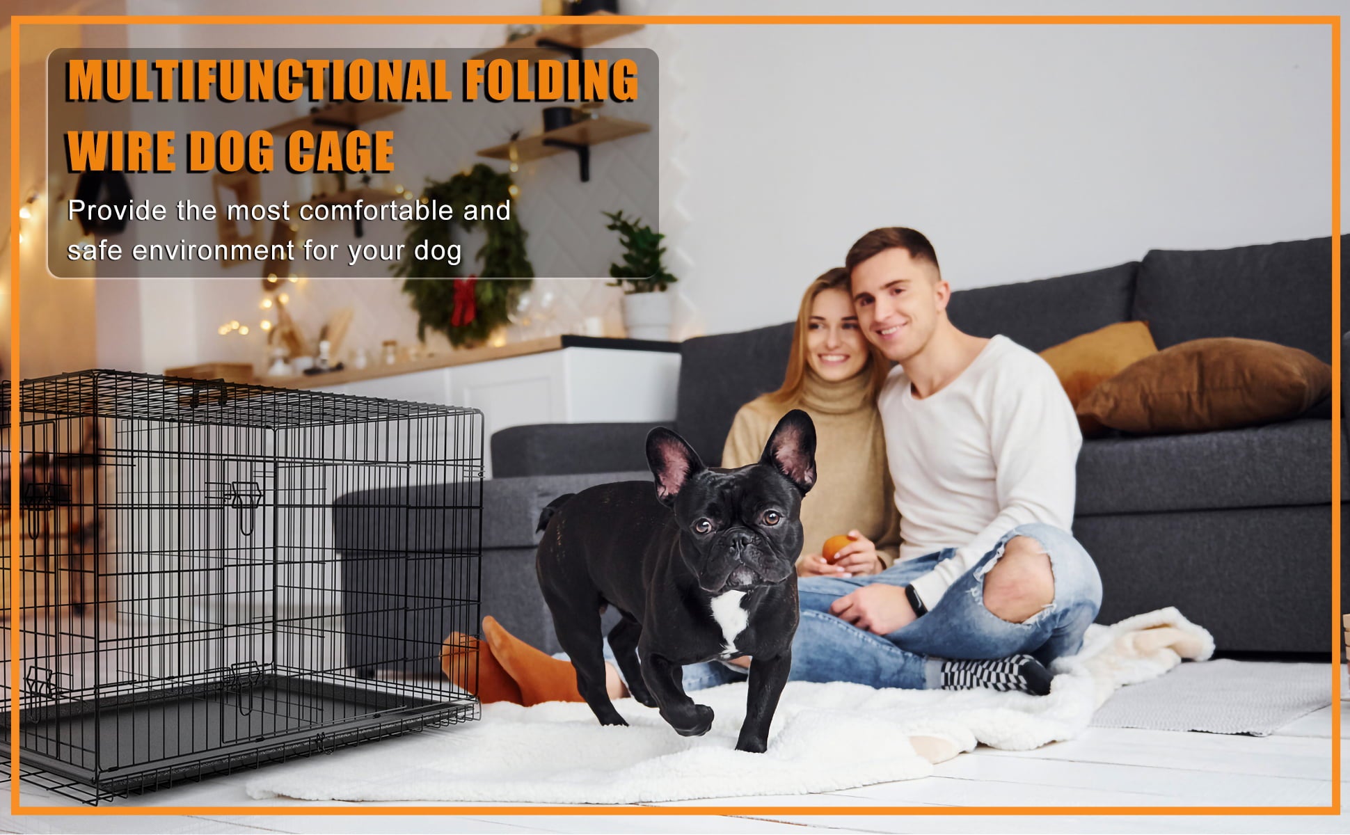 Homy Grigio Large Dog Crate for Large Dogs Cats， 48 inch Dog Crate XL Folding Wire Crates Dog Kennels Outdoor and Indoor Pet Dog Cage with Double-Door Divider Removable Tray