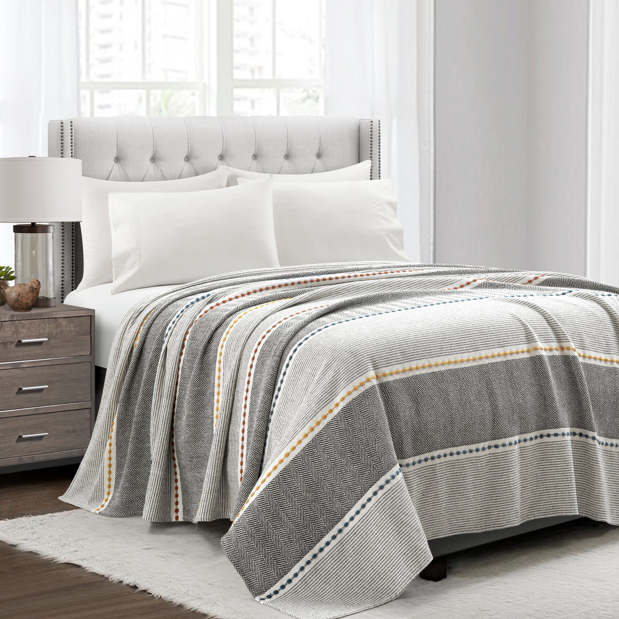 The Brianna Bundle: Reyna Comforter + Belgian Flax Linen Quilt + Herringbone Stripe Blanket