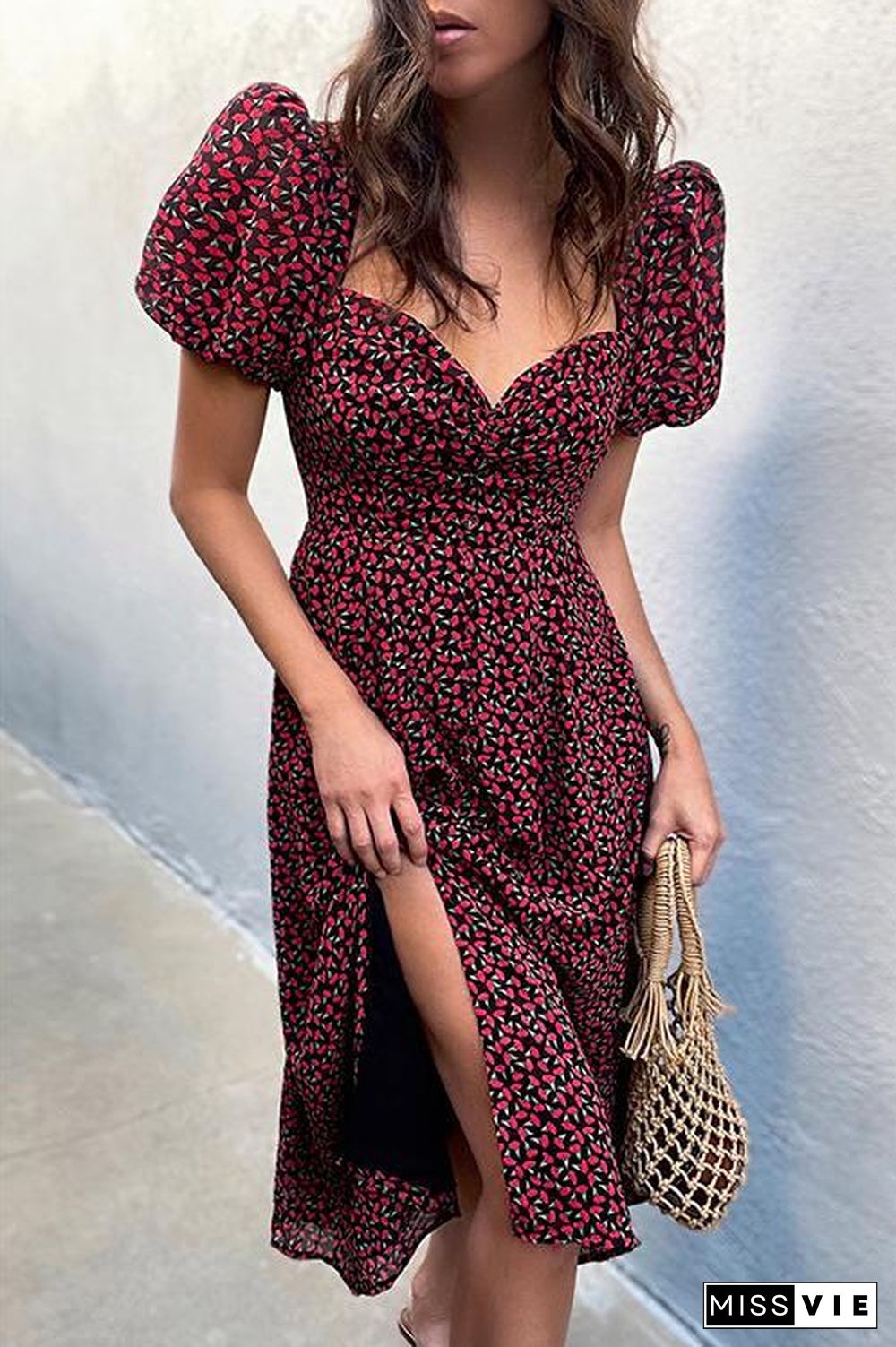 Floral Print Puff Sleeve Dress