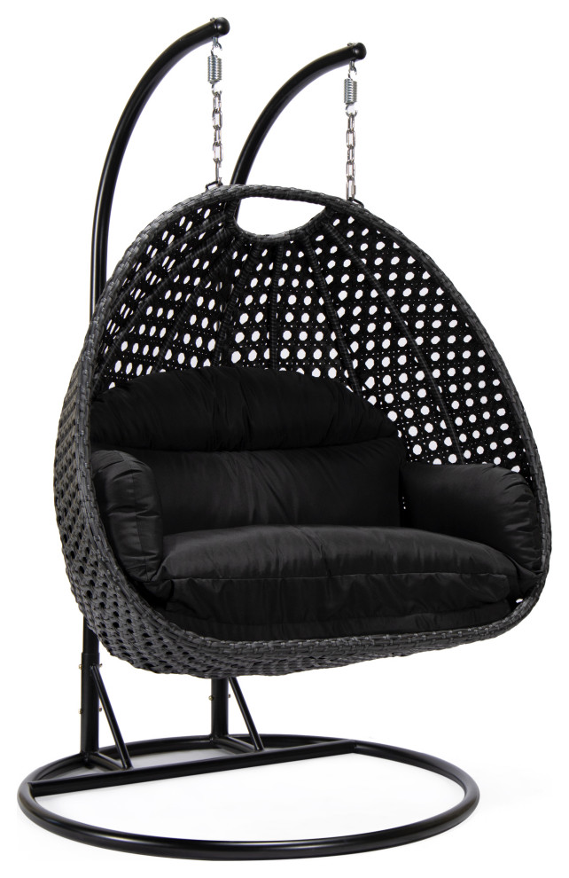 LeisureMod Mendoza Charcoal Wicker Hanging Double Egg Swing Chair   Tropical   Hammocks And Swing Chairs   by LeisureMod  Houzz