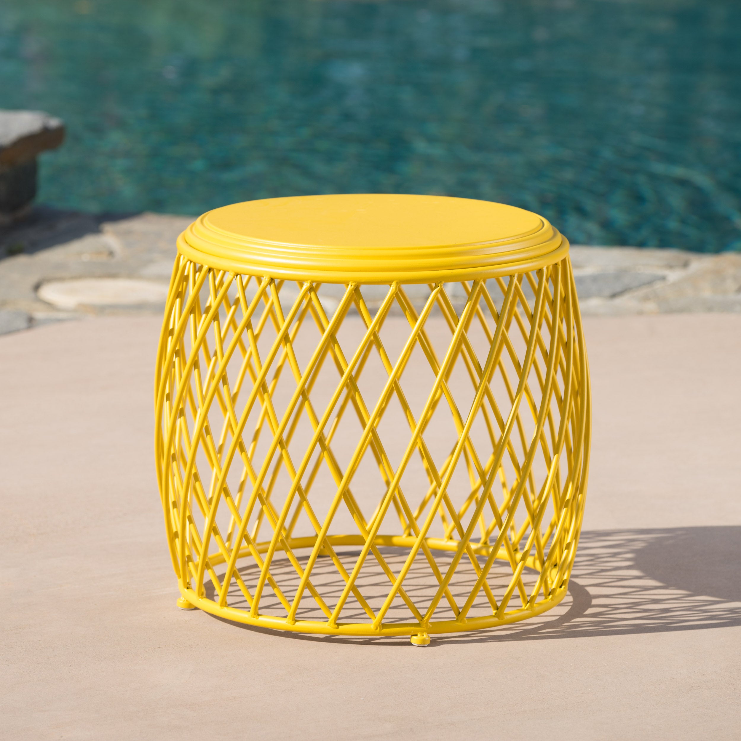 Jadien Outdoor 19 Inch Diameter Lattice Iron Side Table