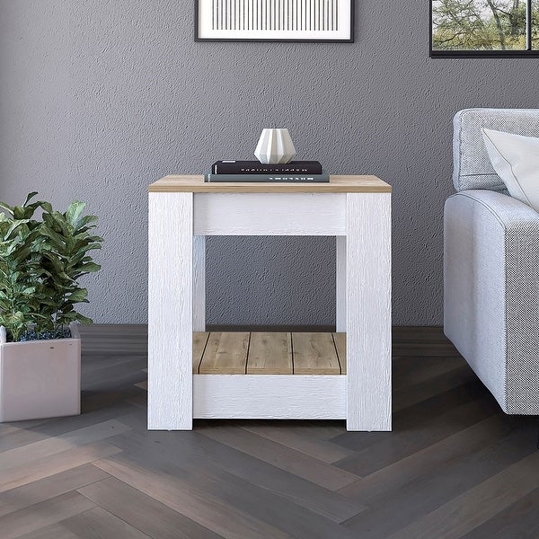 Brookings Composite Wood Indoor Modern Side Table - White And Golden