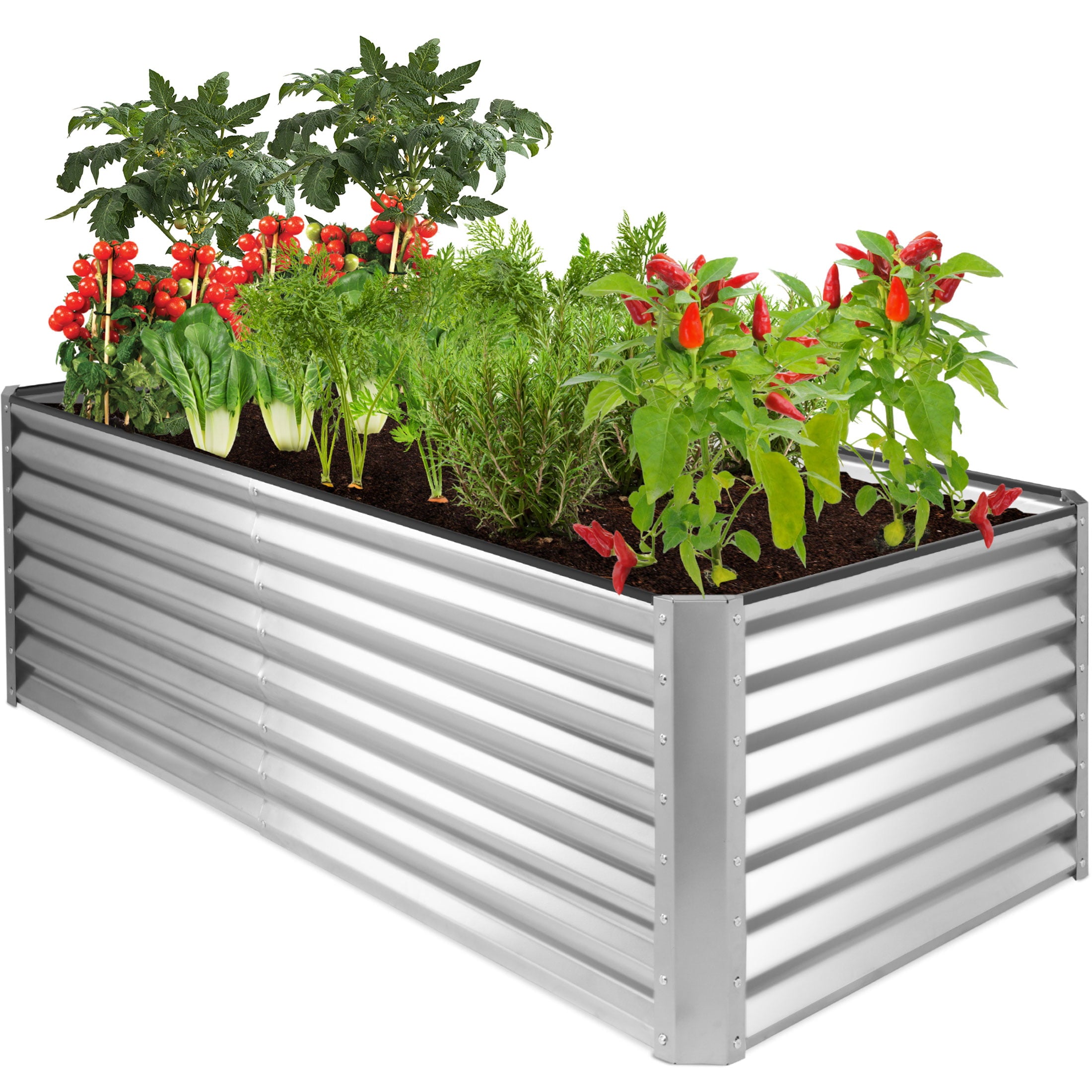 Best Choice Products 6x3x2ft Outdoor Metal Raised Garden Bed, Planter Box for Vegetables, Flowers, Herbs - Silver