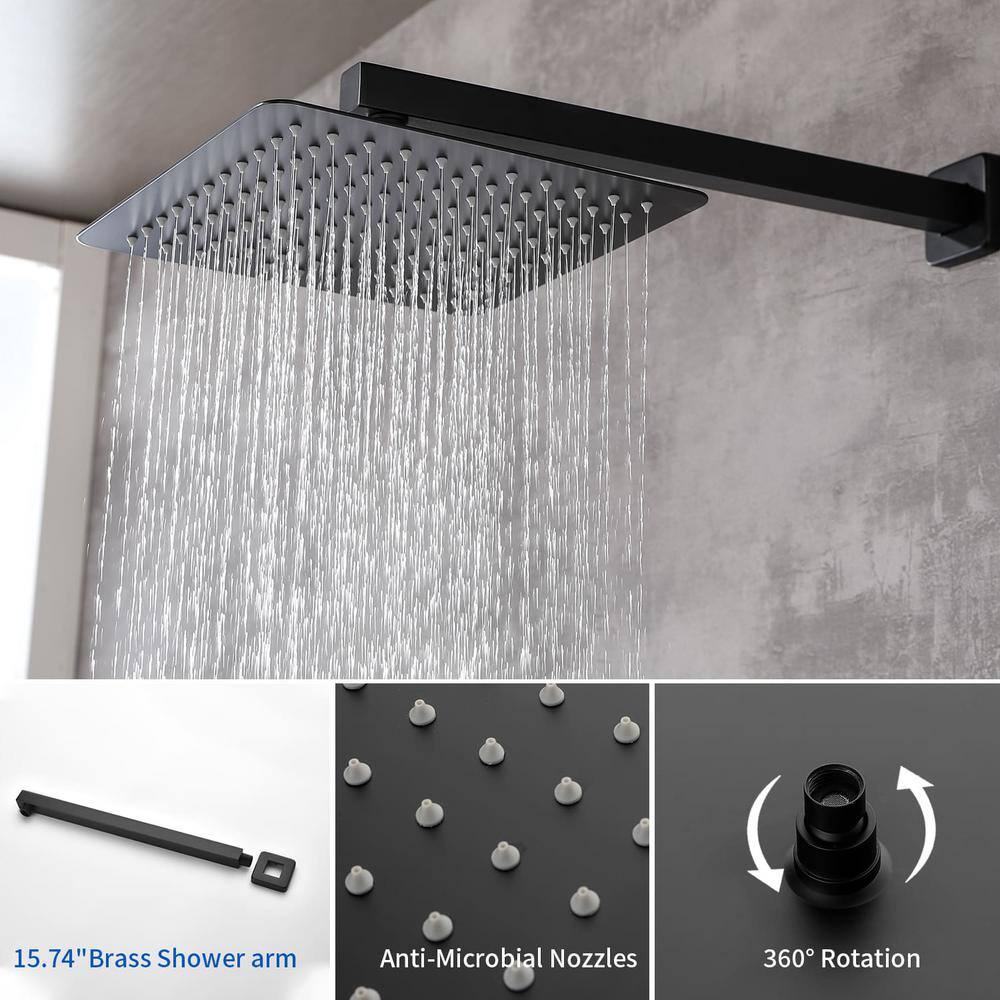 FLG Single-Handle 1-Spray Tub and Shower Faucet with 10 in. Shower Head Brass Shower System in Matte Black (Valve Included) SS-0176-MB