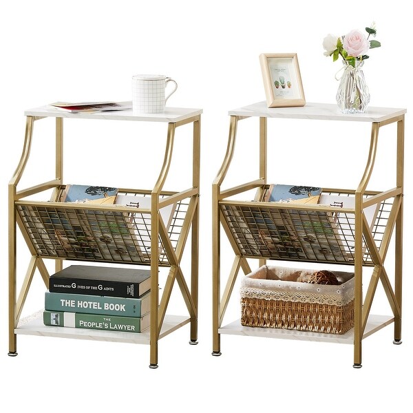 Modern 3-tier Open Storage Shelf Side Table Set of 2 Magazine Holder