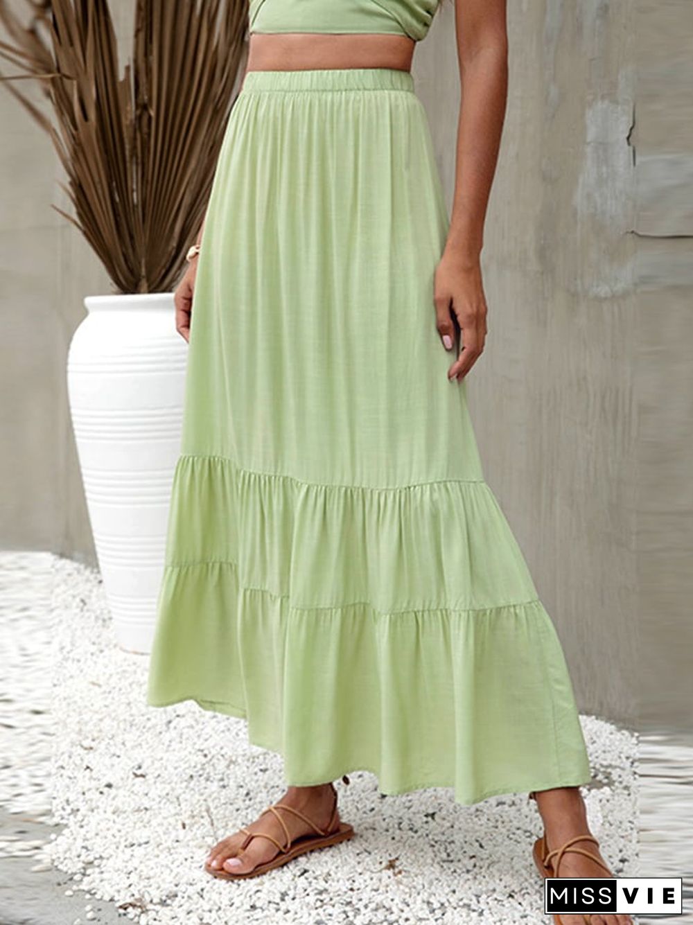 Beach Solid Color Ruffled Skirt