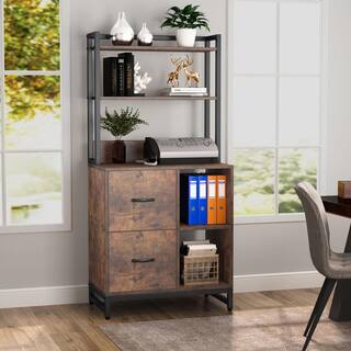 BYBLIGHT Atencio Rustic Brown 2-Drawer File Cabinet for Letter Size with Open Storage Shelves BB-C0554XL