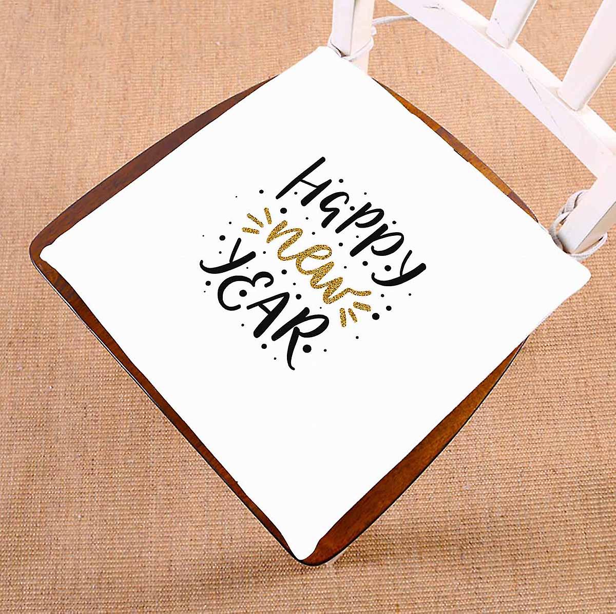 Happy New Year Shine Letters Black Gold Chair Pads Chair Mat Seat Cushion Chair Cushion Floor Cushion 50x50 Cm