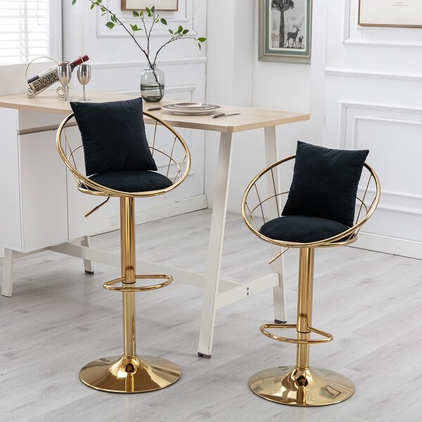 Set of 2 Velvet Bar Chairs， Unique Design Adjustable Height Barstools