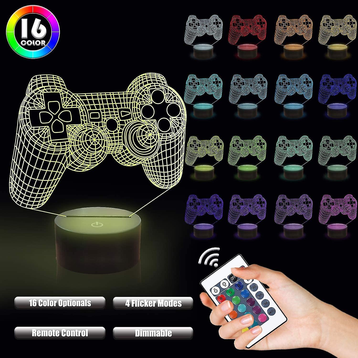 Miman 3d Gamepad Lamp Game Console Night Light 3d Illusion Lamp For Kids， 16 Colors Changing With Remote， Gaming Room Gamer Gift， Kids Bedroom Decor