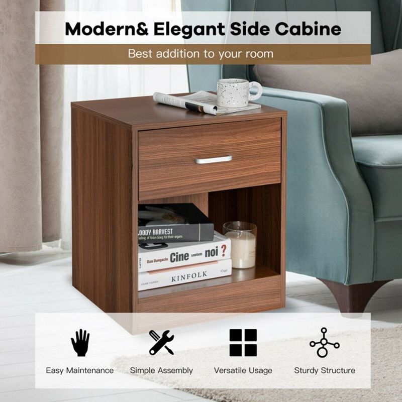 Hivago Modern Nightstand with Storage Drawer and Cabinet