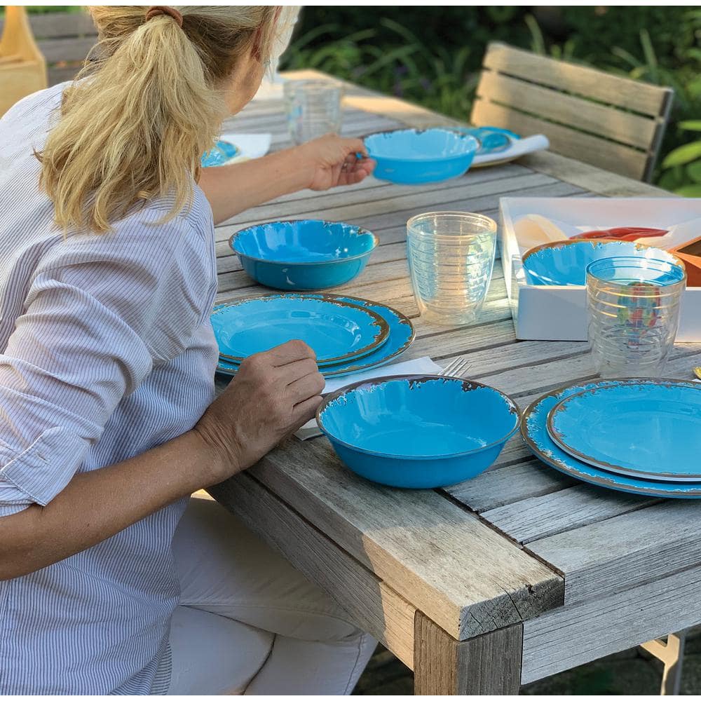 Fox Run 12-Piece Rustic Blue Melamine Resin Dinnerware Set (Service for 4) 48785