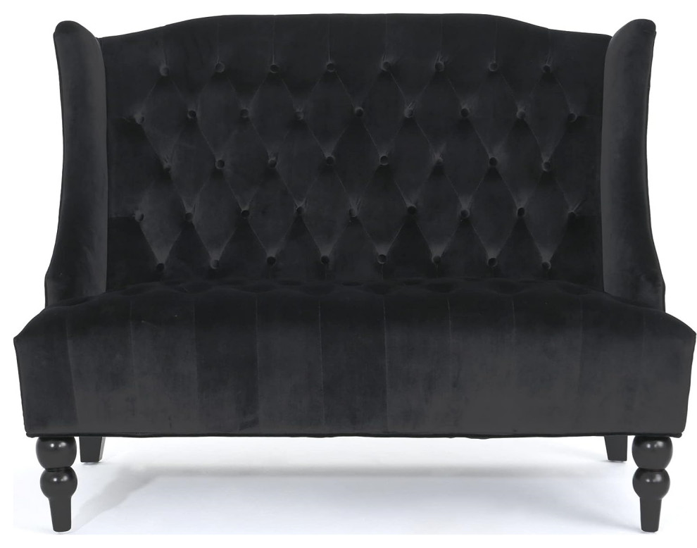 Traditional Loveseat  Velvet Seat With Button Tufted Wingback  Black/Dark Brown   Contemporary   Loveseats   by Declusia  Houzz