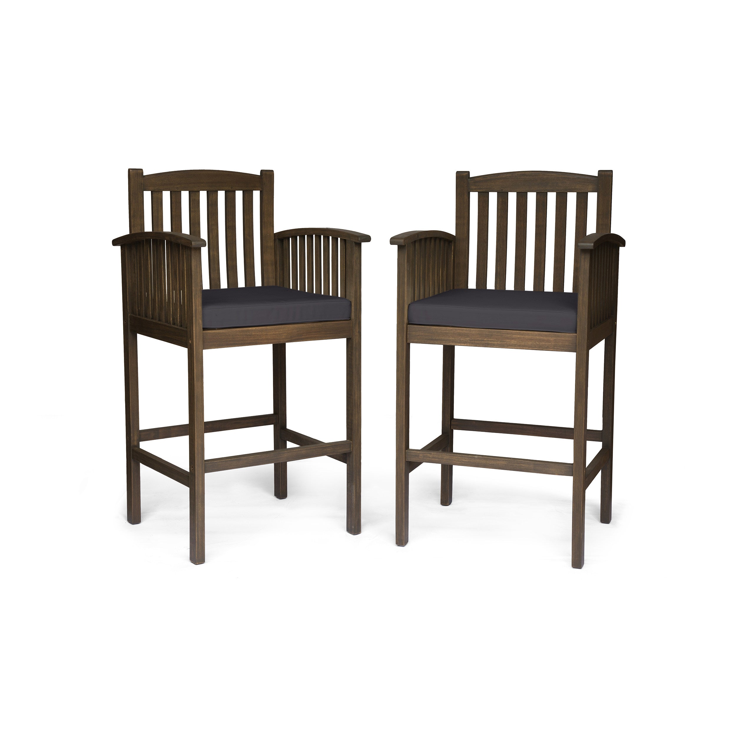 Grace Outdoor Acacia Barstools, Gray Finish and Dark (Set of 2)