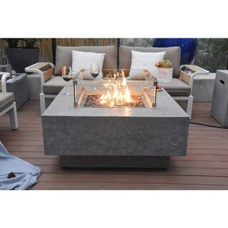 ENVELOR:Envelor Elementi Manhattan 36 in. x 36 in. Square Concrete Propane Fire Pit Table with Lava Rock ENV-OFG103-LP