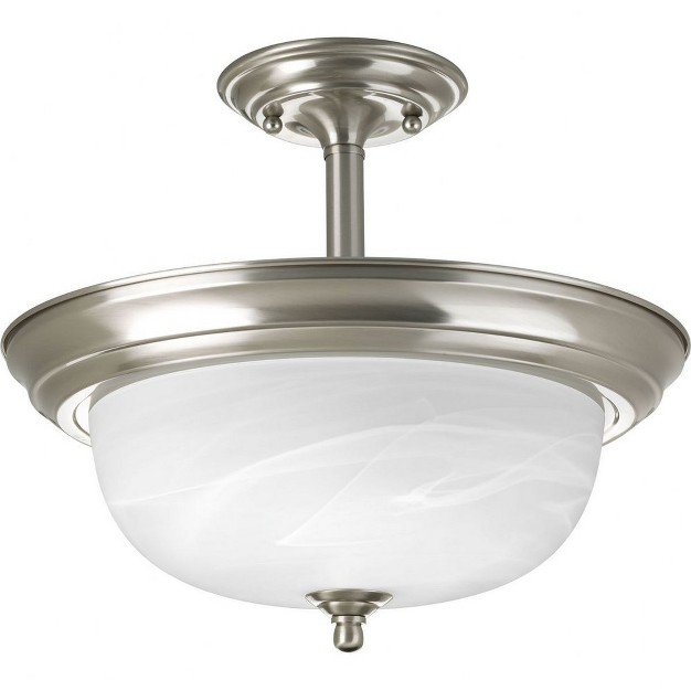 Progress Lighting Melon Collection 2 light Semi flush Mount Brushed Nickel Dome Shaped Glass