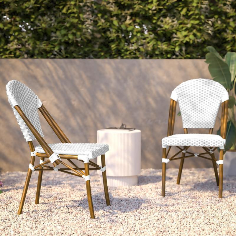 Lourdes Indoor/Outdoor French Bistro Stacking Chairs  Set of 2   Tropical   Outdoor Dining Chairs   by clickhere2shop  Houzz