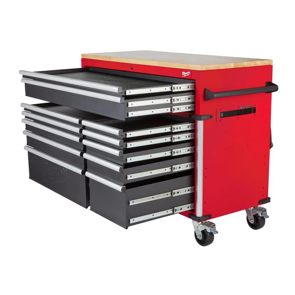 MW 52 in. W x 22 in. D 12 Drawer Heavy Duty Mobile Workbench Cabinet in Red