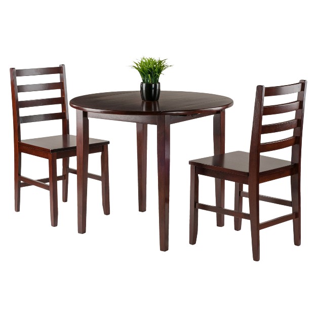 3pc Homesessentials Drop Leaf Dining Set With 2 Ladderback Chairs Walnut