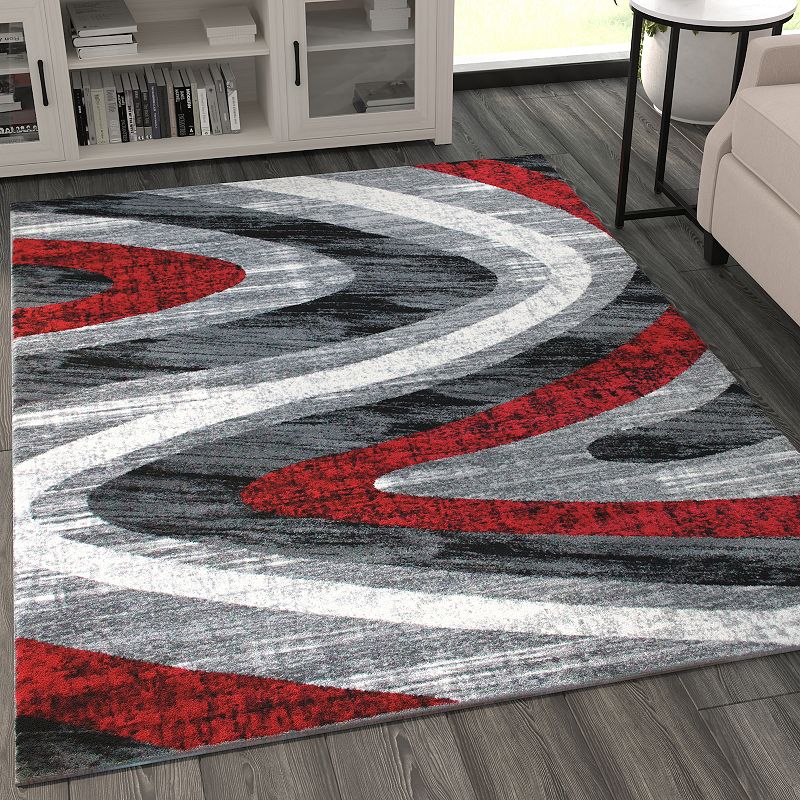 Masada Rugs Masada Rugs Stephanie Collection 5'x7' Modern Contemporary Area Rug in Design 1107 - Red， Gray， Black and White