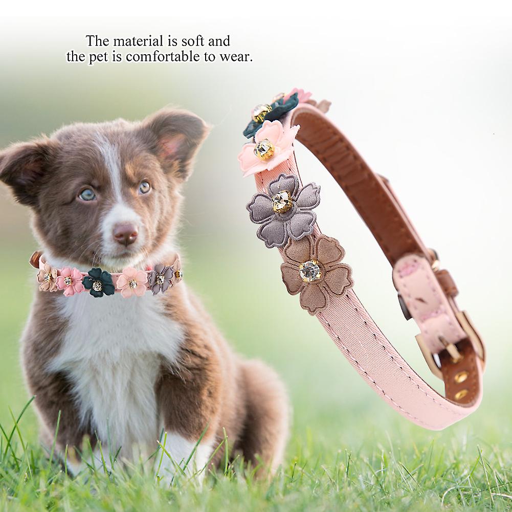 Flower With Diamond Pet Cat Dog Collar Adjustable Pu Leather Dog Bow Tie (pink 1.3 * 42cm )