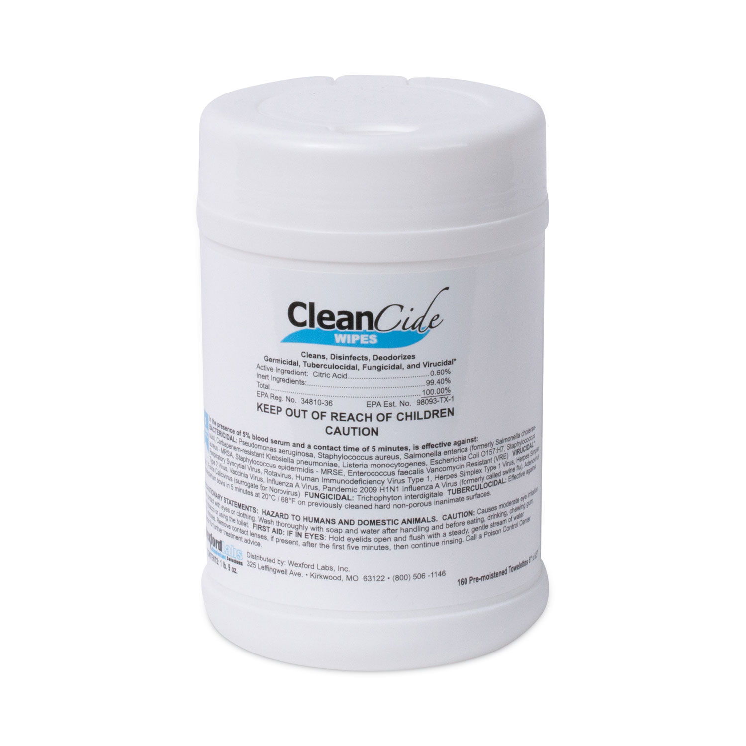 CleanCide Disinfecting Wipes by Wexford Labs WXF3130C160CT