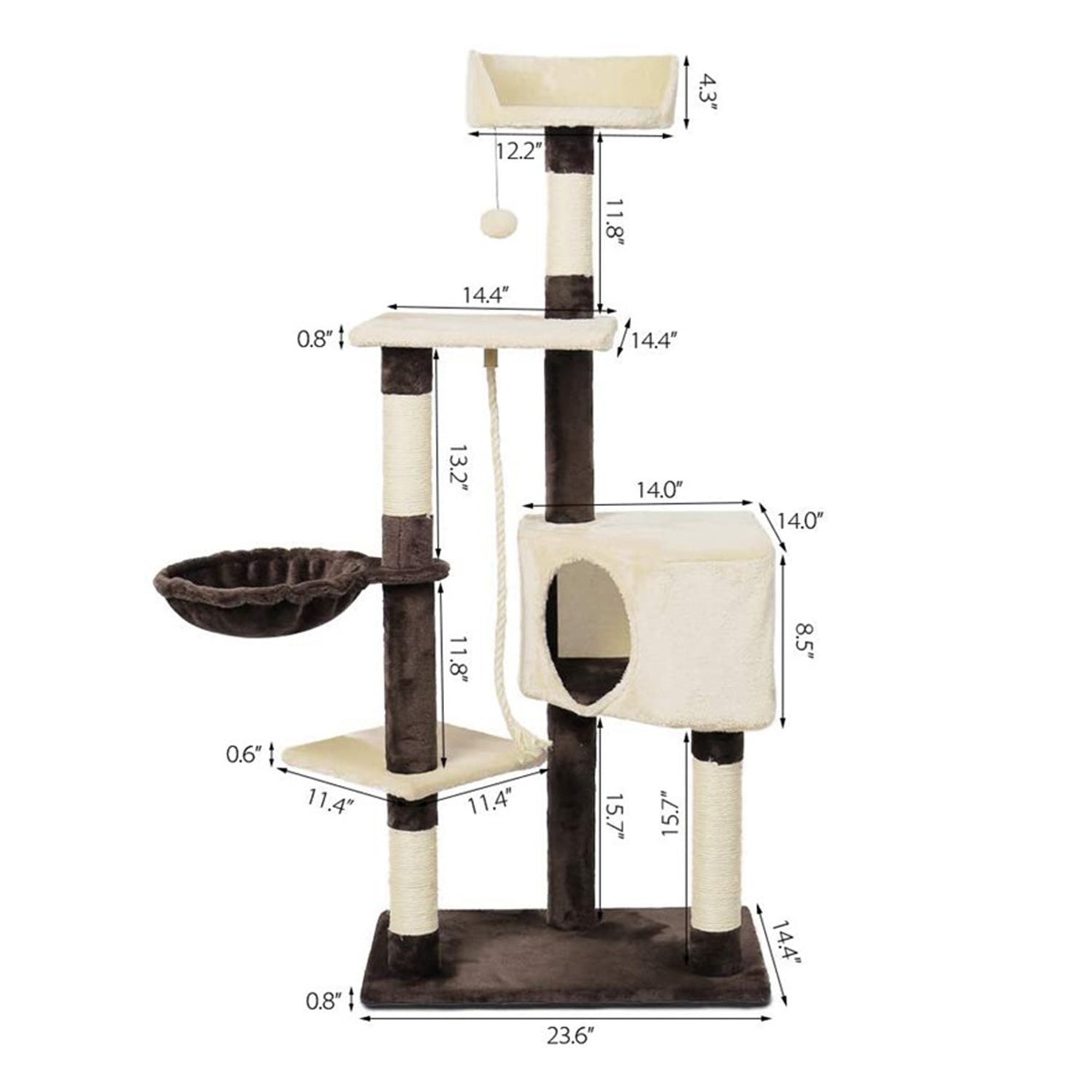 Cat Tree,Kitty Toy Cat Scratching Post Natural Sisals Kitten Activity Tower Condo Stand Luxury Furniture for Small & Medium Cats Beige