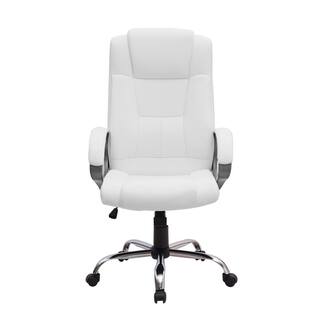 HOMESTOCK White High Back Executive Premium Faux Leather Office Chair with Back Support Armrest and Lumbar Support 99324