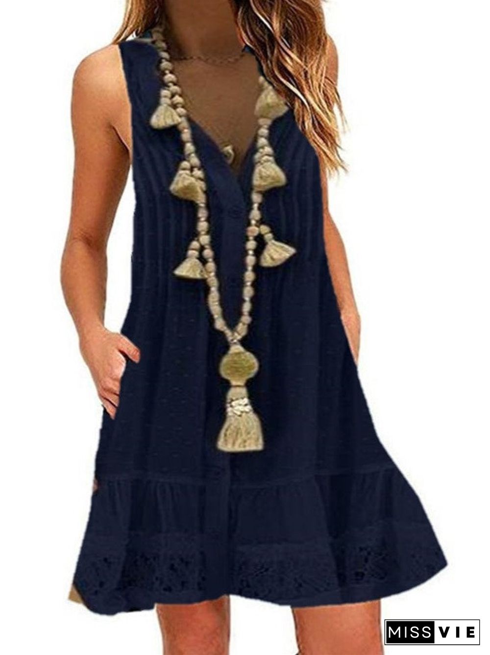 Women Sleeveless V-neck Midi Dress