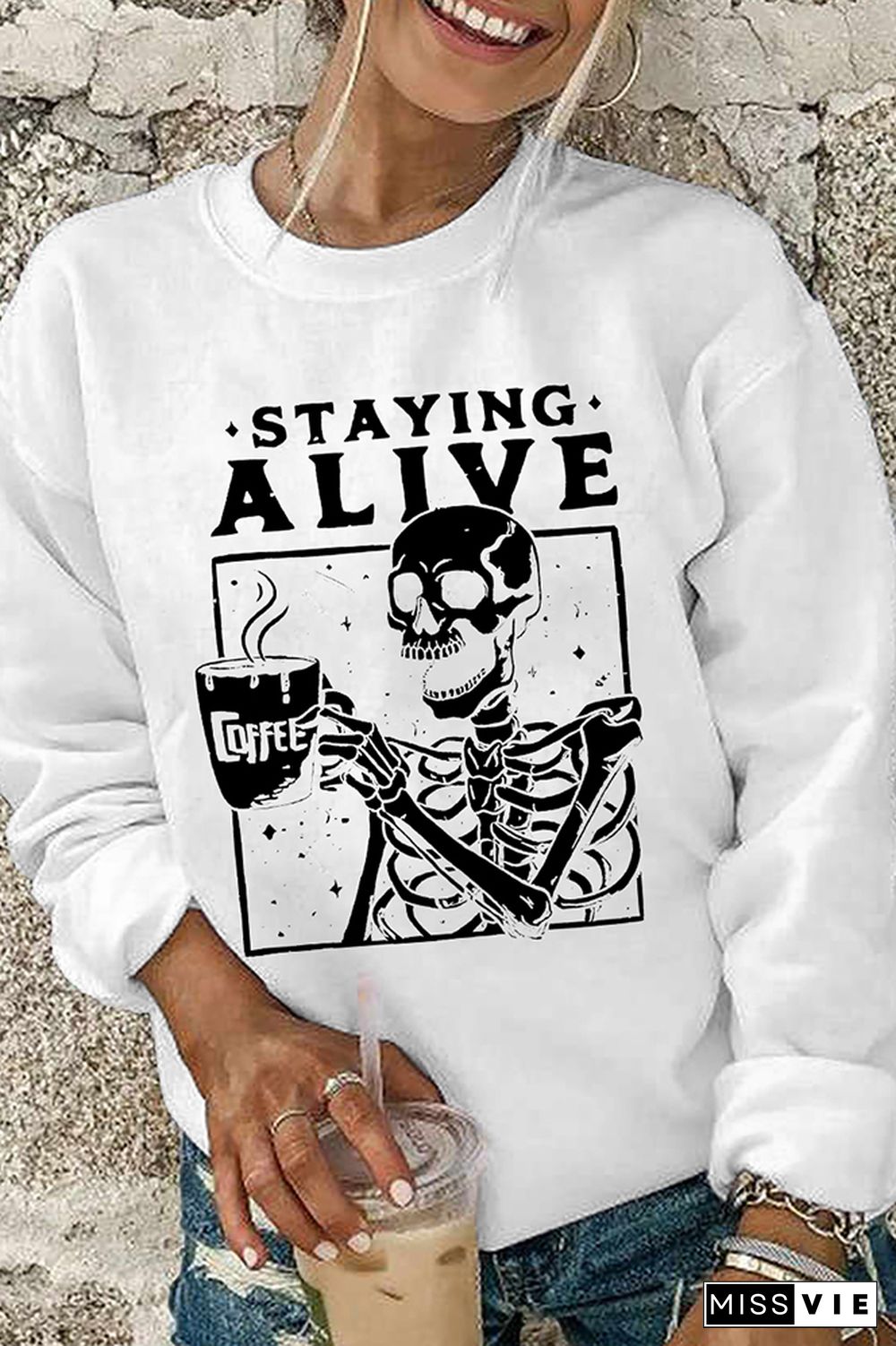 Staying Alive Halloween Print O-neck Long Sleeve Sweatshirts Women Wholesale