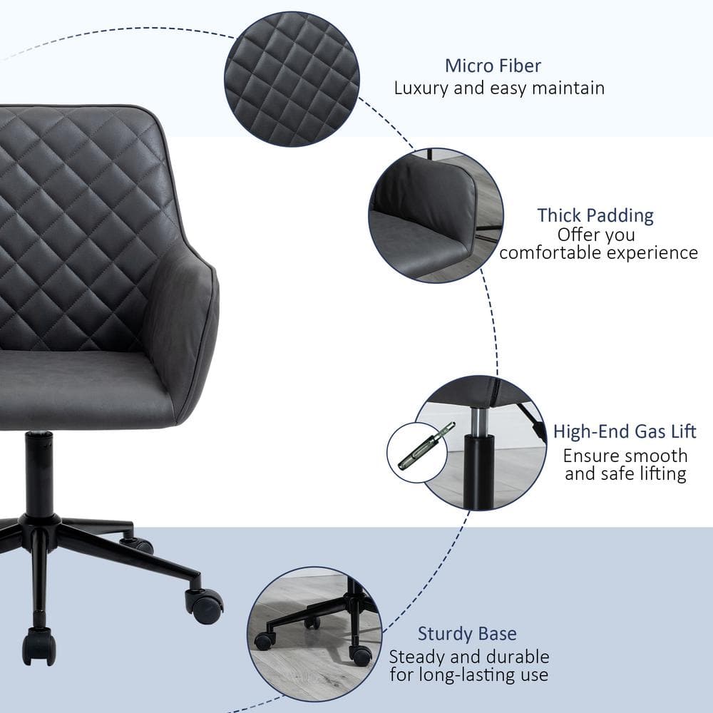 Vinsetto Dark Grey, Mid Back Modern Home Office Chair Swivel Computer Desk Chair with Adjustable Height, Microfiber Cloth 921-371V80CG