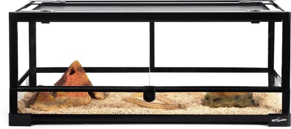 REPTI ZOO Tempered Glass Front Opening with Double Hinge Door Terrarium， Black