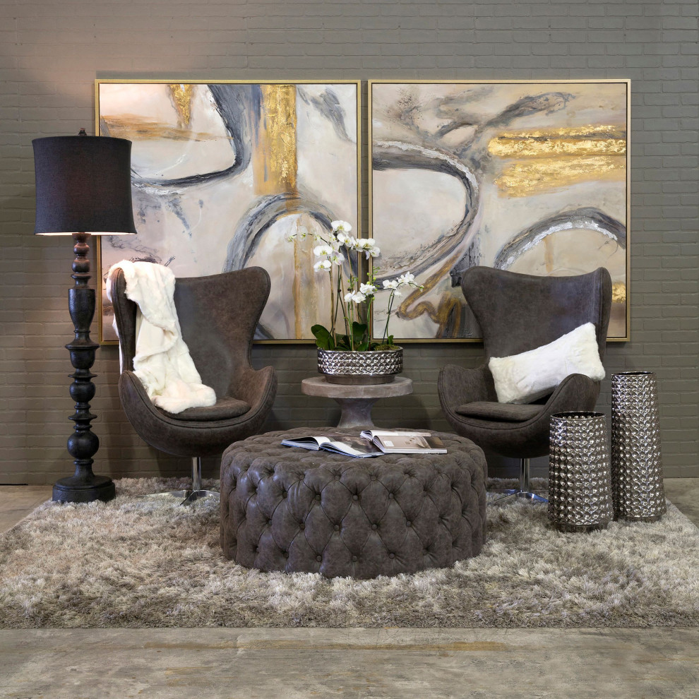 Franklin Ottoman Tufted Distressed Faux Leather Gray   Contemporary   Footstools And Ottomans   by Lighting New York  Houzz