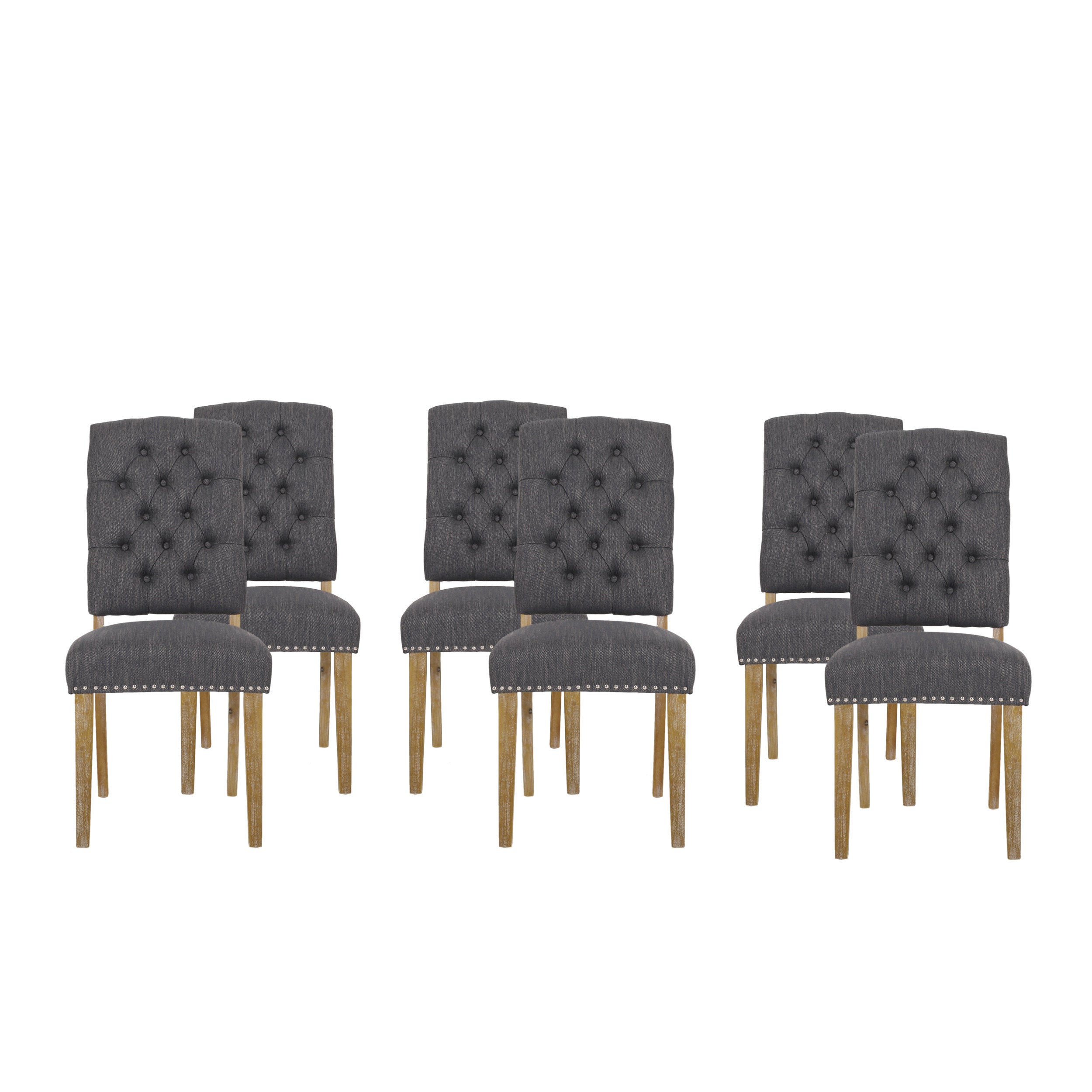 Frances Contemporary Tufted Dining Chairs with Nailhead Trim, Set of 6