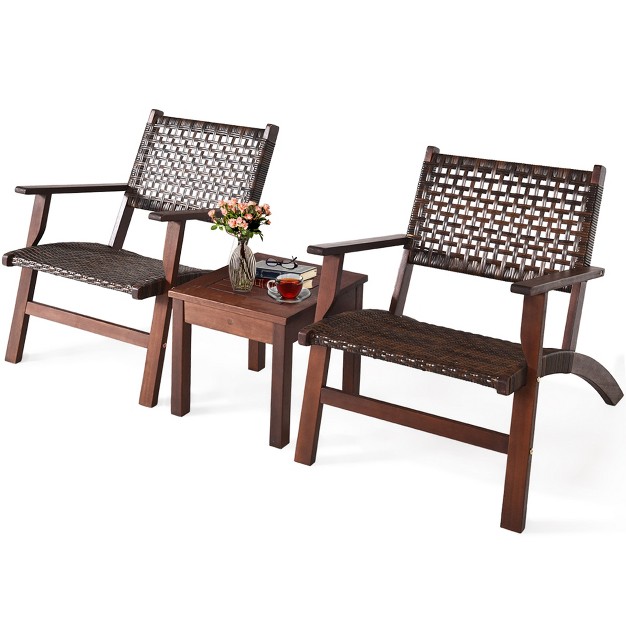 Costway 3pcs Patio Rattan Furniture Set Coffee Table