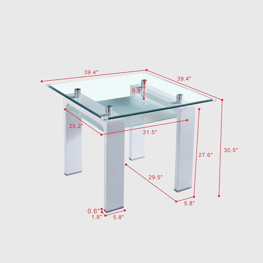 Tempered Glass Top Square Double Layer Dining Table with MDF Legs