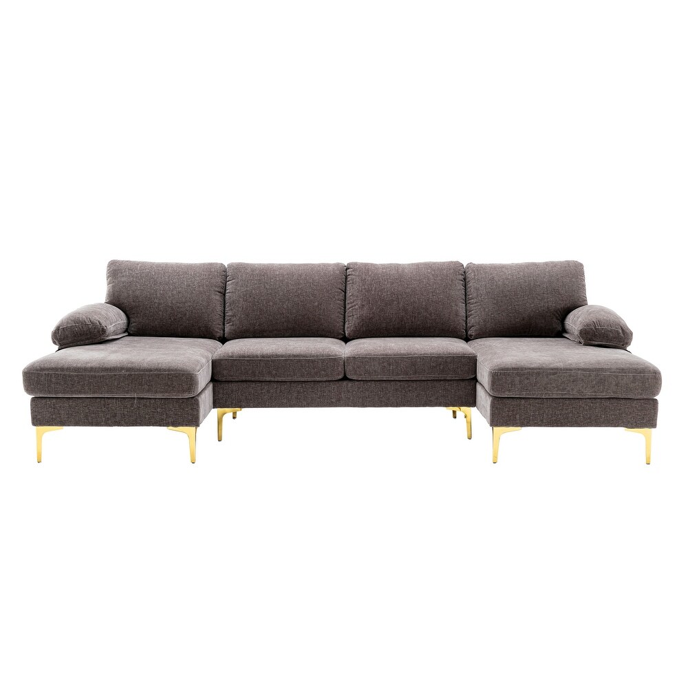 Living Room Chenille Fabric Sofa Sectional Sofa  Accent Sofa  with Cushion Back and Pillow Top Arms Metal Legs