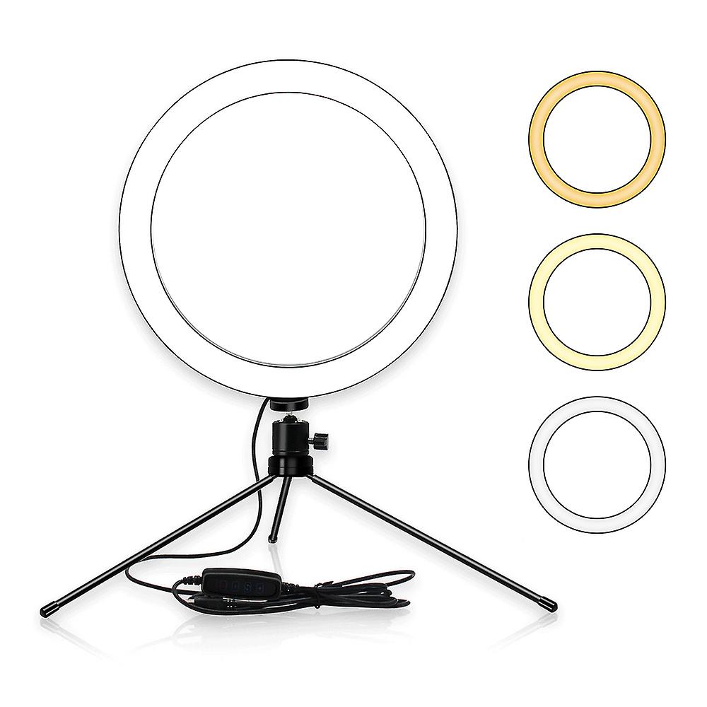 6inch Table Led Ring Light 3200-5600k 3 Colors 10 Levels Brightness Adjustable With Tripod Stand For Live Stream Makeup Portrait Youtube Video Lightin