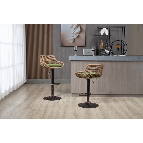 Swivel PE Rattan Bar Stools Set of 2 Adjustable Counter Height Chairs