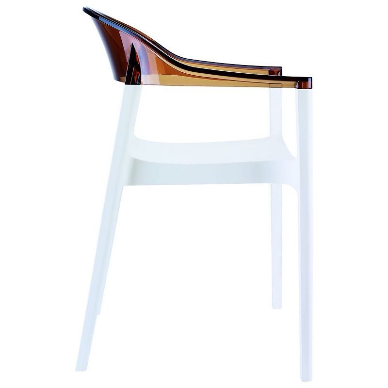 32 White and Amber Transparent Stackable Outdoor Patio Dining Arm Chair