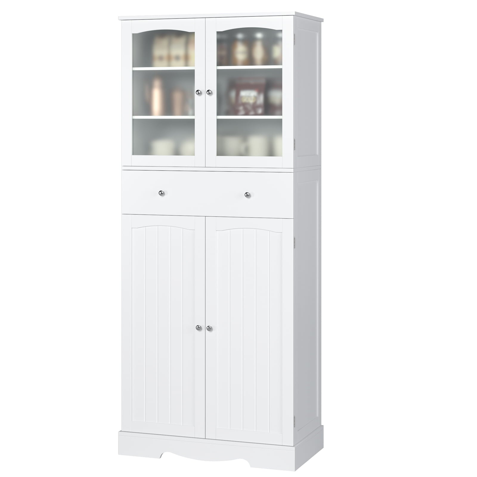 Homfa Tall Kitchen Pantry with 4 Doors， Free Standing Storage Cabinet for Dining Room， White