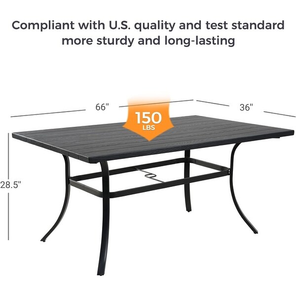 Outdoor 66Inch Rectangle Dining Table Embossed Woodgrain with 1.5”Market Umbrella Hole for Garden，Lawn，Backyard