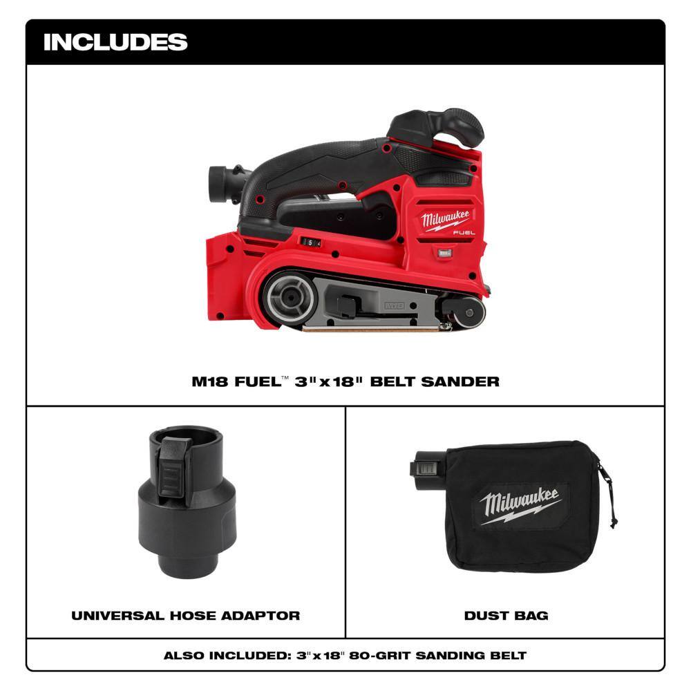 MW M18 FUEL 18-Volt Lithium-Ion Brushless Cordless Compact Router Jigsaw and Belt Sander 2723-20-2737-20-2832-20