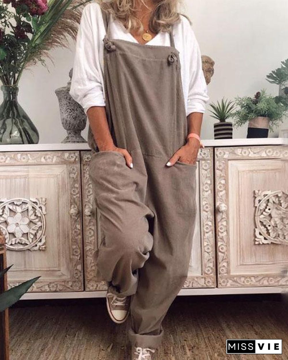 Womens Plus Size S-5XL Overalls Casual Loose Jumpsuit