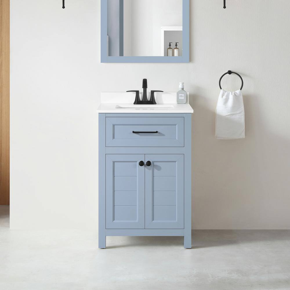 Home Decorators Collection Hanna 24 in. W x 19 in. D x 34.50 in. H Freestanding Bath Vanity in Spruce Blue with White Engineered Stone Top Hanna 24SB