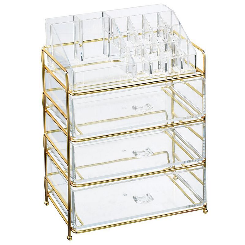 mDesign Plastic Cosmetic Storage Organizer Caddy， 16 Section - Soft Brass/Clear