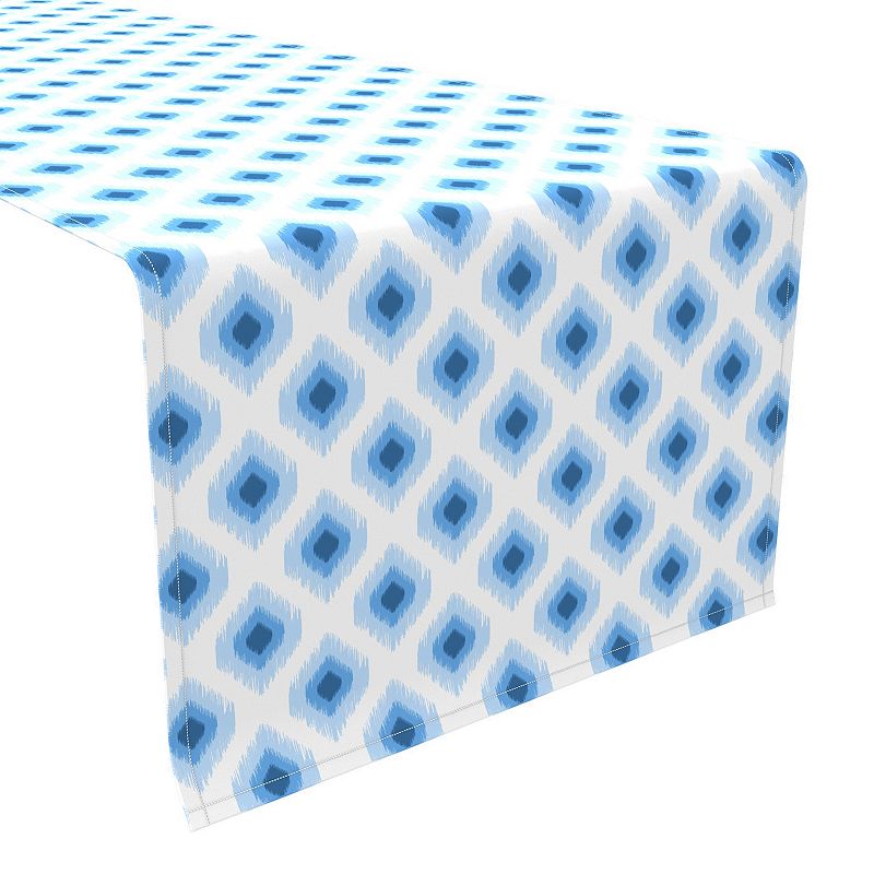 Table Runner， 100% Cotton， 16x90， Light Blue Ikat Design