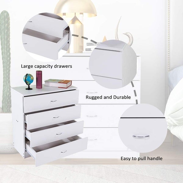 4 Drawer Chest Dresser Wooden Storage Dresser Cabinet for Closet， Unit for Bedroom， Living Room and Hallway (4-White) - - 37668273