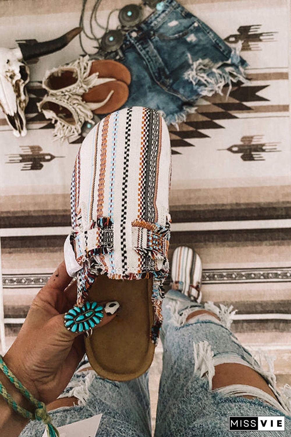 Fringed Serape Slip-On Slipper