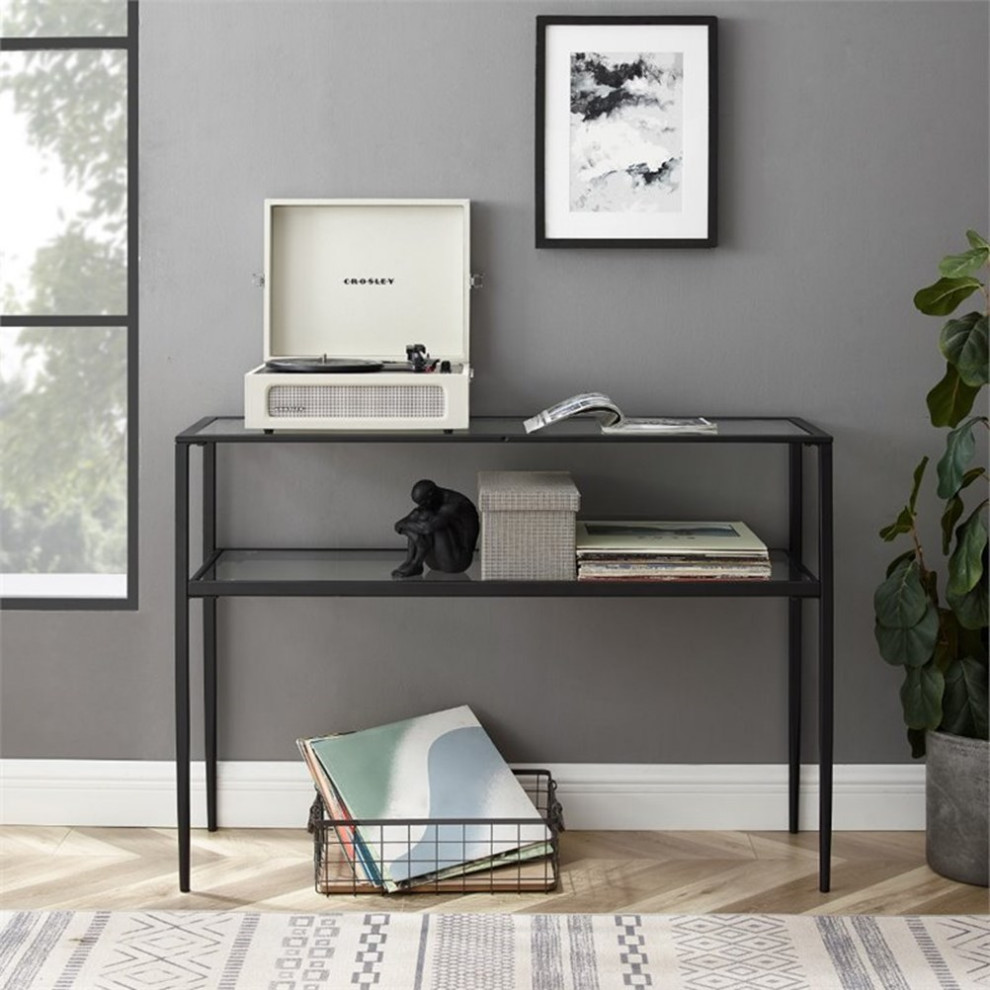 Bowery Hill Transitional Console Table in Matte Black Finish   Midcentury   Console Tables   by Homesquare  Houzz